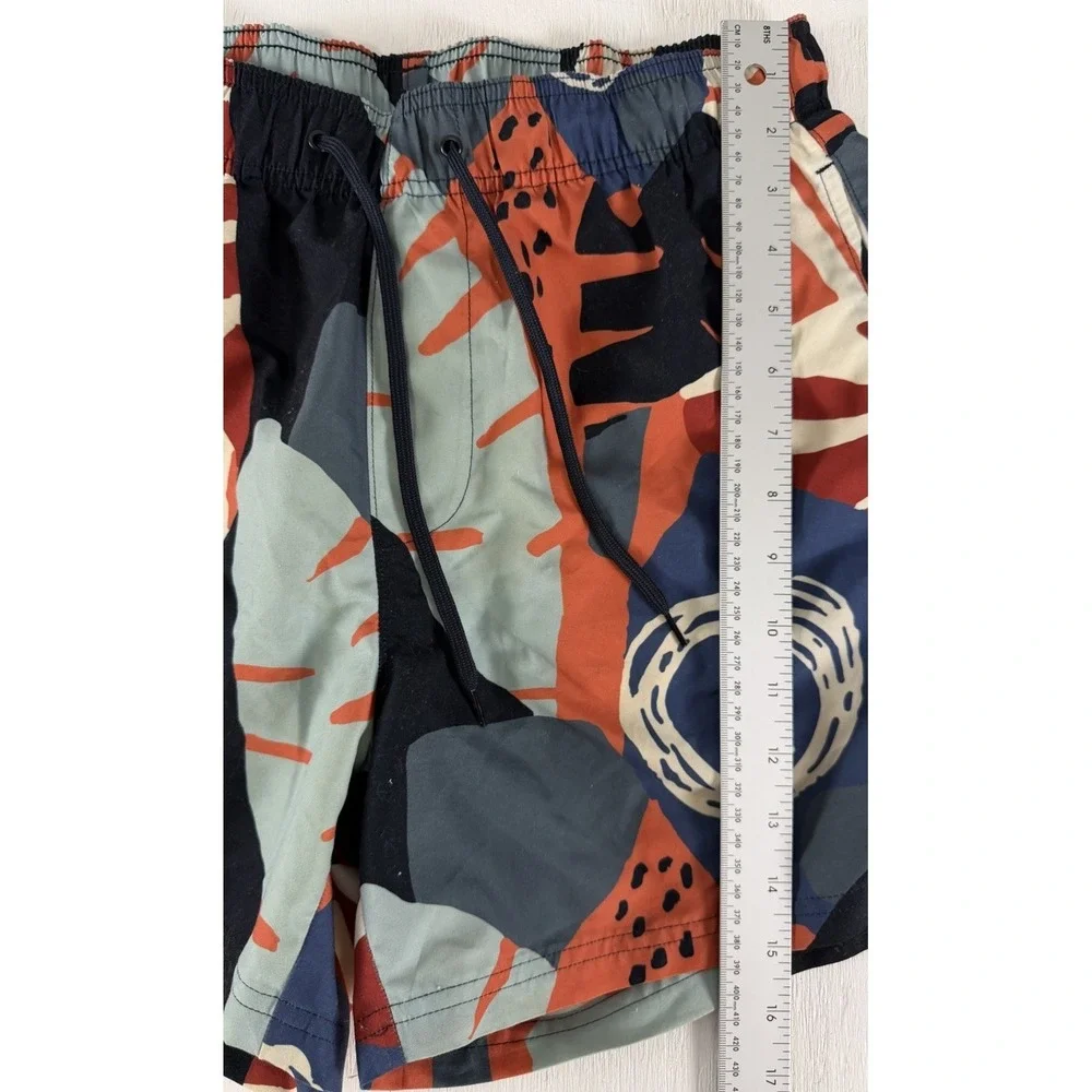 DRESSMANN Pattern Geo SWIM Trunks Men's Size S Shorts Navy Orange Sport Volley